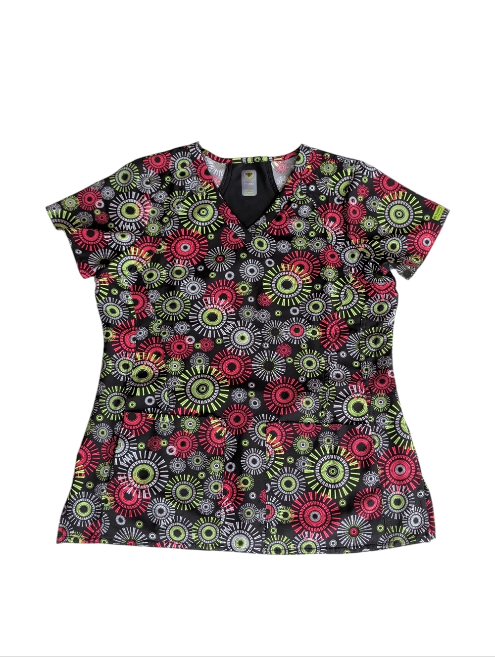 Activate by Med Couture Geometric Radiant Scrub Top MEDIUM Red Black Style 8423